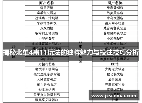 揭秘北单4串11玩法的独特魅力与投注技巧分析