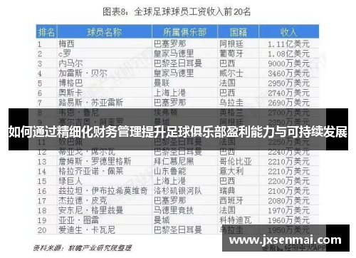 如何通过精细化财务管理提升足球俱乐部盈利能力与可持续发展